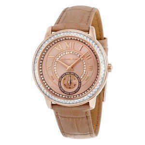 MICHAEL KORS MK2448 MADELYN ROSE GOLD DIAL BEIGE LEATHER STRAP WOMENS WATCH